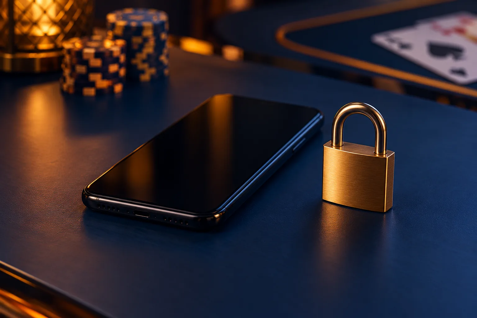 Phone and brass padlock for account security