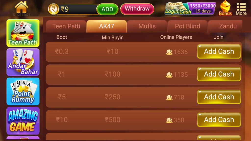 teen patti app game types